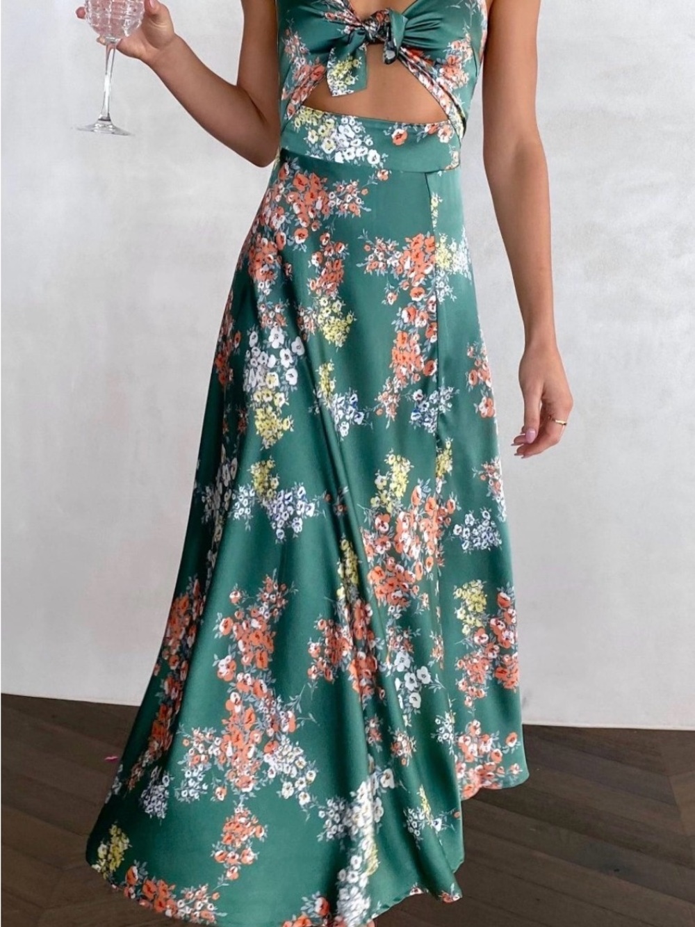 Green Floral Maxi Skirt - Elegant Women's Skirt